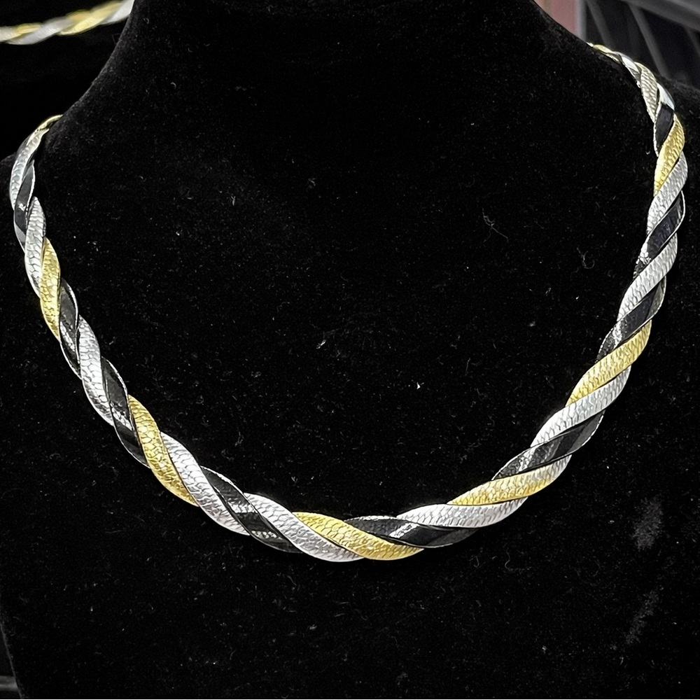18k Gold Silver Black Reversible Technibond Diamond Cut Herringbone Necklace HSN